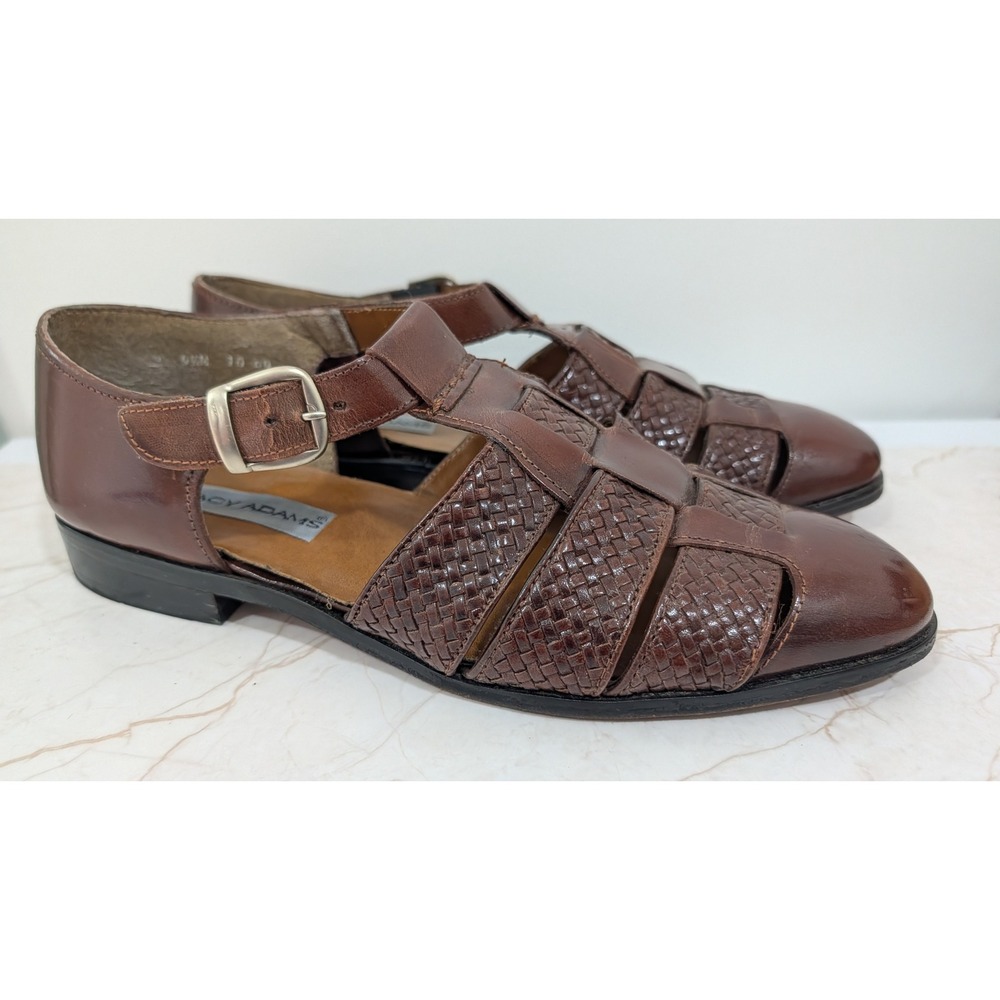 Stacy Adams Mens Brown Woven Leather Fisherman Sandals T-Strap Huarache 9.5 M